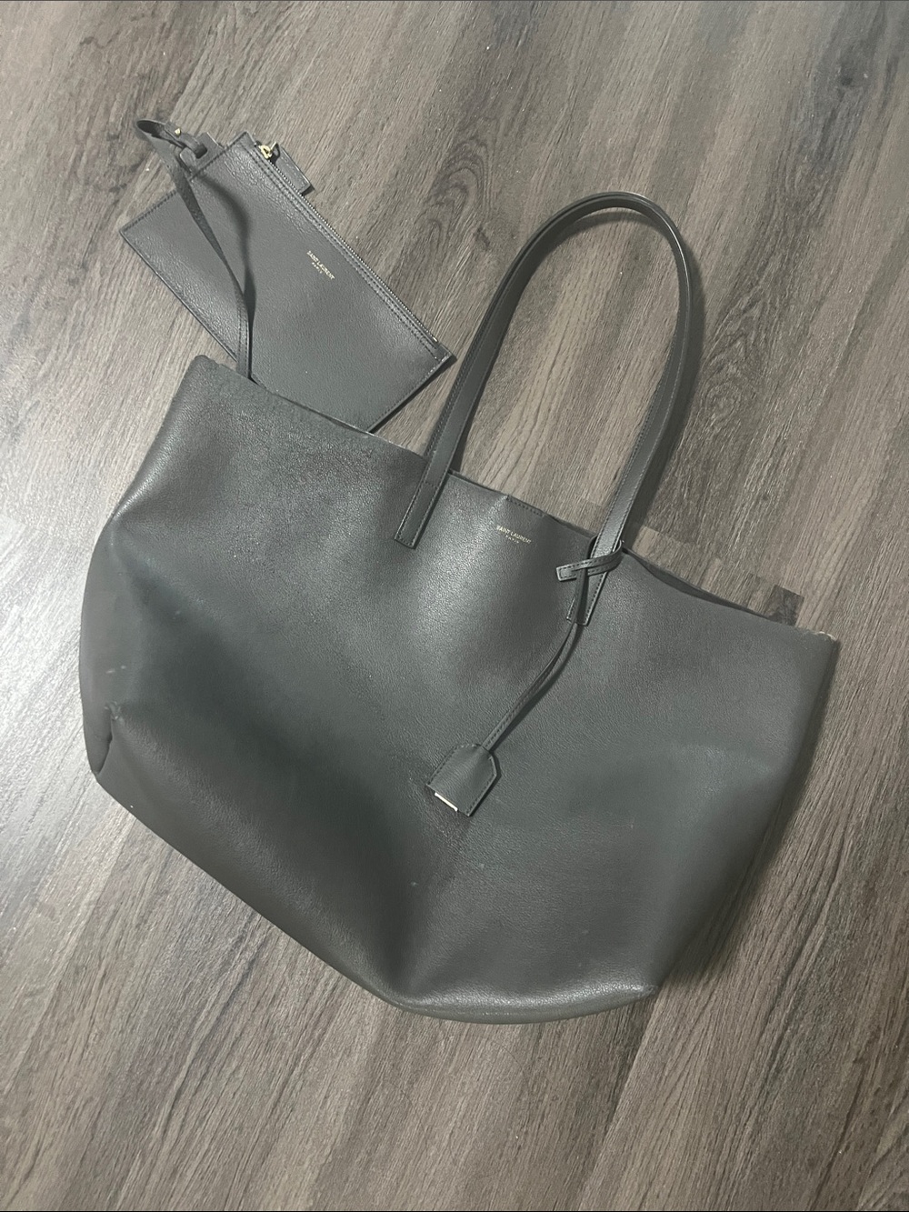 Authentic grey YSL Leather Tote with Wristlet